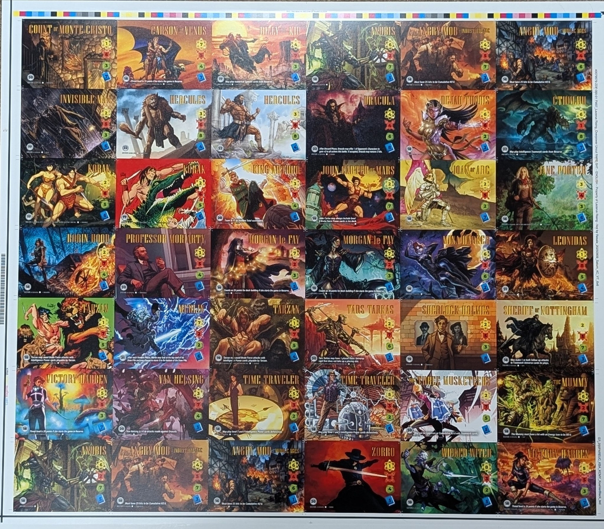 Erb Characters Marvel Overpower World Legends ERB Rare Characters Uncut Sheet ...